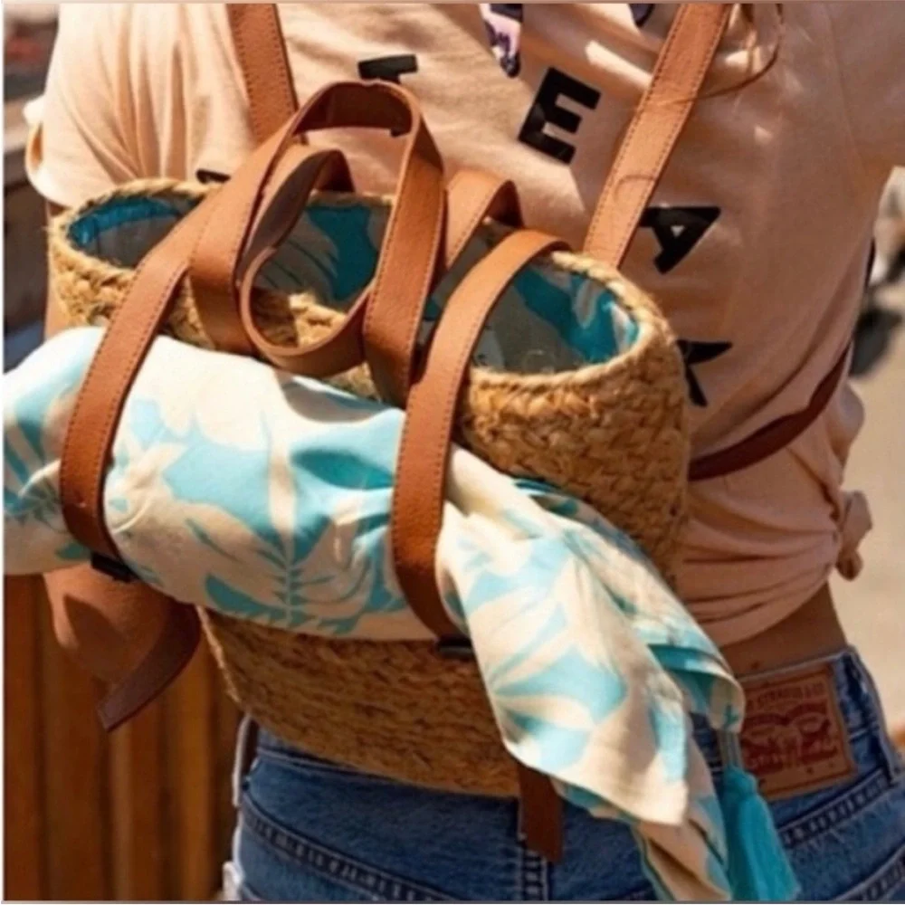 XIX PALMS Beach Insulated Cooler Picnic Shorebreak Woven Jute Backpack NEW